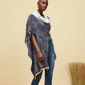 Mille Collines Kichana Wrap - Navy & Linen Colorway OS Knitted Jacquard Print